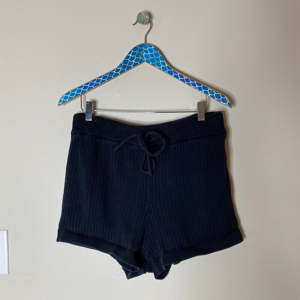 REFORMATION Black Sanzo Organic Cotton Ribbed Knit Drawstring Shorts Size Medium - Picture 7 of 7